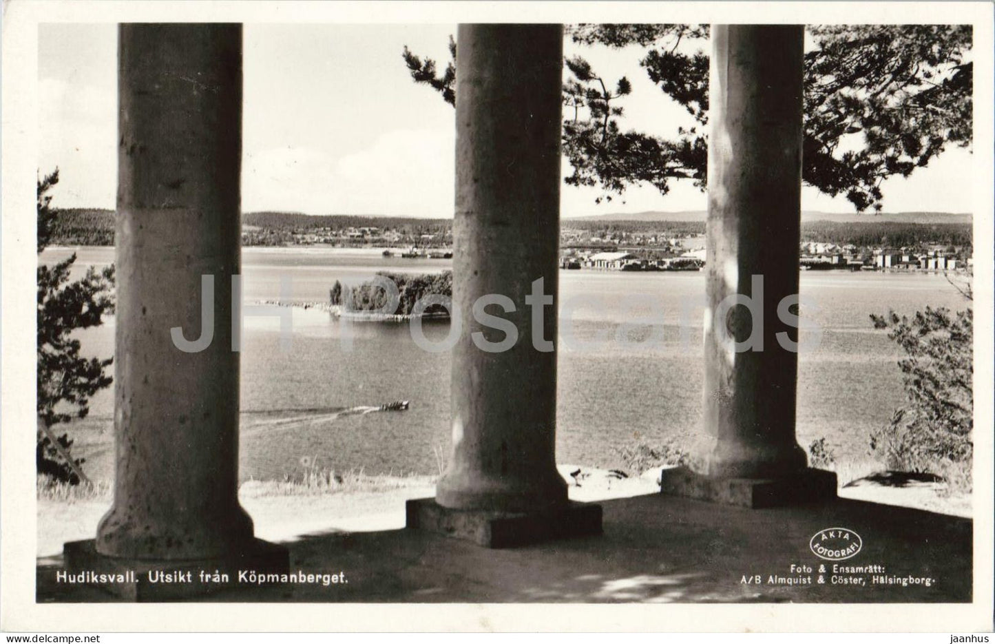 Hudiksvall - Utsikt fran Kopmanberget - view - AKTA fotograf - old postcard - 1954 - Sweden - used - JH Postcards