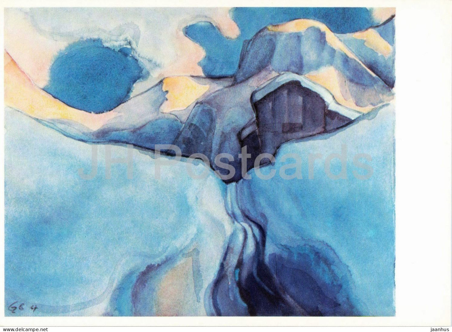 painting by Hans Geissberger Winterabend in den Bergen Winter Evening in the Mountains Swiss art - Switzerland - unused - JH Postcards