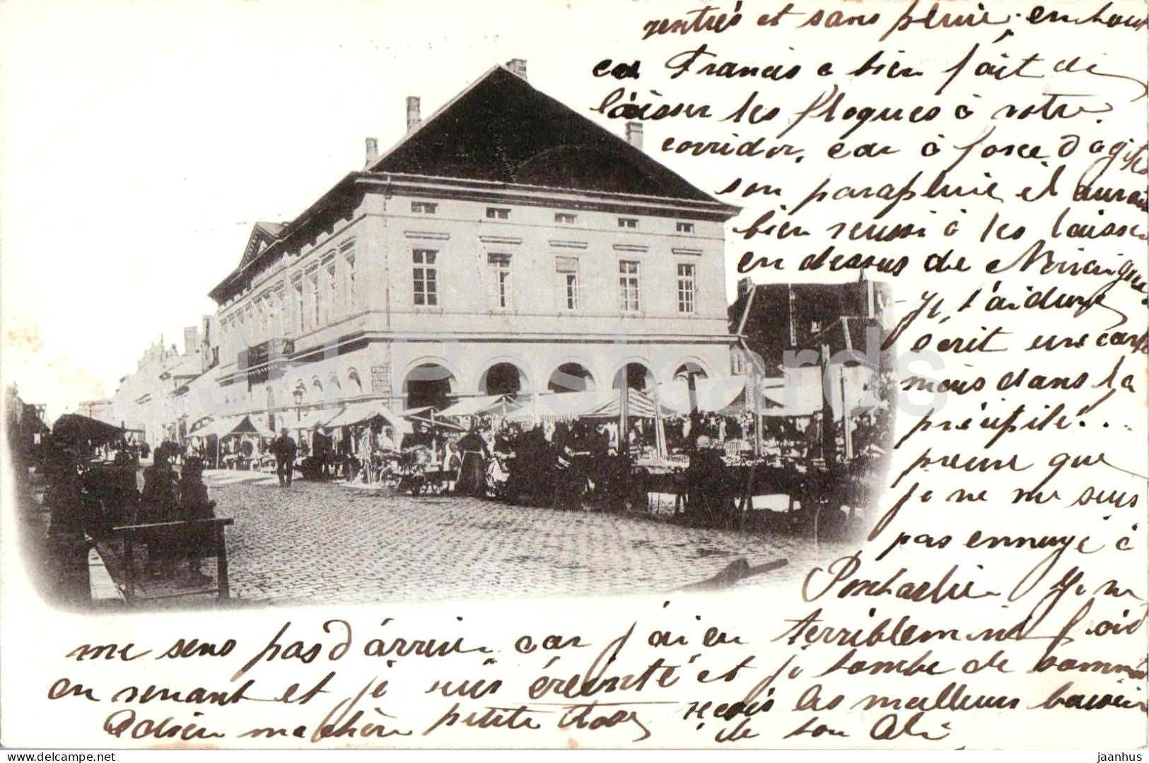 Pontarlier - La Porte St-Pierre - city gate - street market - architecture - old postcard - 1900 - France - used - JH Postcards