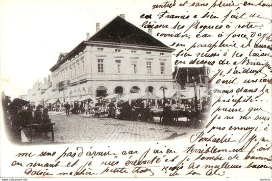 Pontarlier - La Porte St-Pierre - city gate - street market - architecture - old postcard - 1900 - France - used - JH Postcards