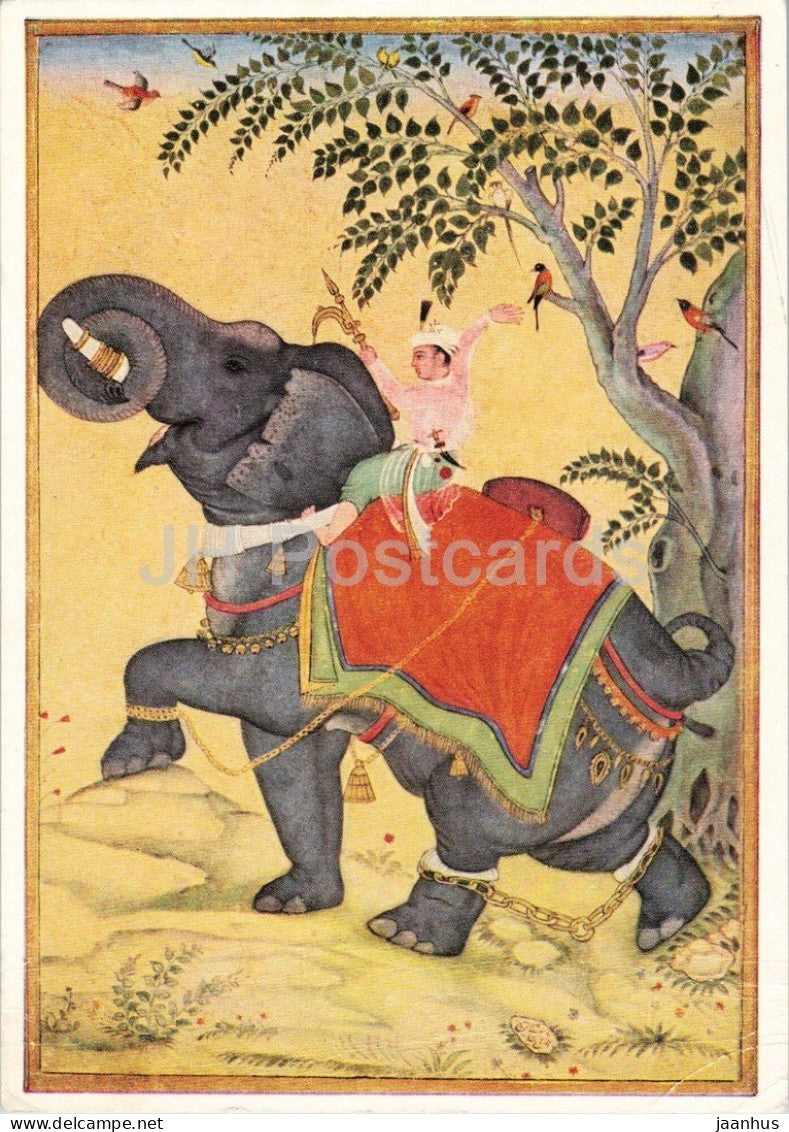 painting by Zain al-Abidin - Elephant training - elephant - Elefantendressur - Indian art - 1950s - Germany - used - JH Postcards