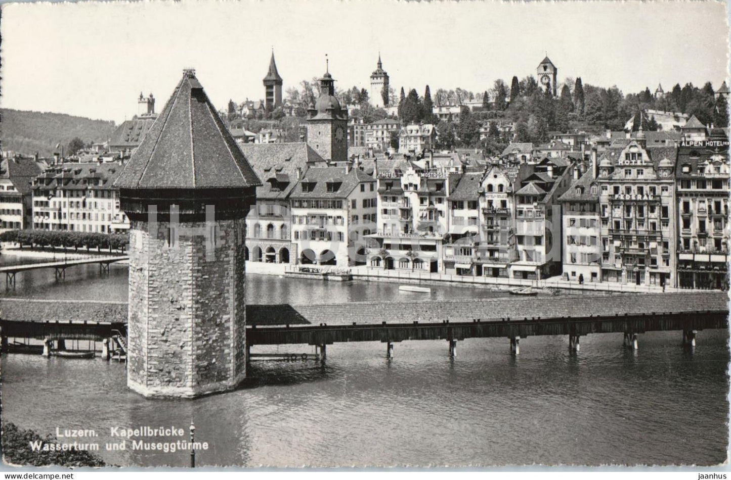 Luzern Kapellbrucke Wasserturm und Museggturme - Lucerne - bridge - 9598 - old postcard - Switzerland - unused - JH Postcards