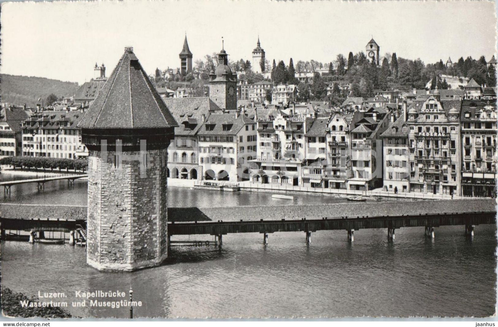 Luzern Kapellbrucke Wasserturm und Museggturme - Lucerne - bridge - 9598 - old postcard - Switzerland - unused - JH Postcards
