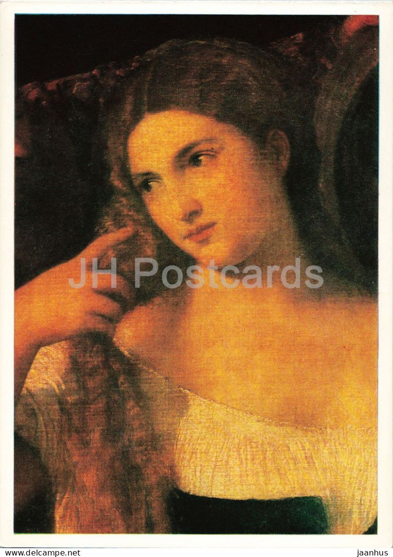 painting by Titian - Woman at her Toilet - Junge Frau bei der Toilette - Italian art - 1980 - Germany DDR - used - JH Postcards