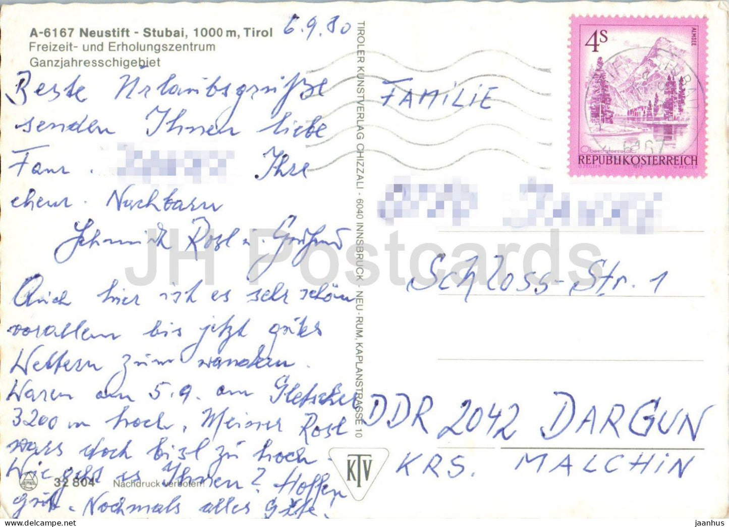 Gruss aus Neustift - Neustift - Stubai - vue du village - montagnes - panorama du village Alpes 6167 - 1980 - Autriche - utilisé 
