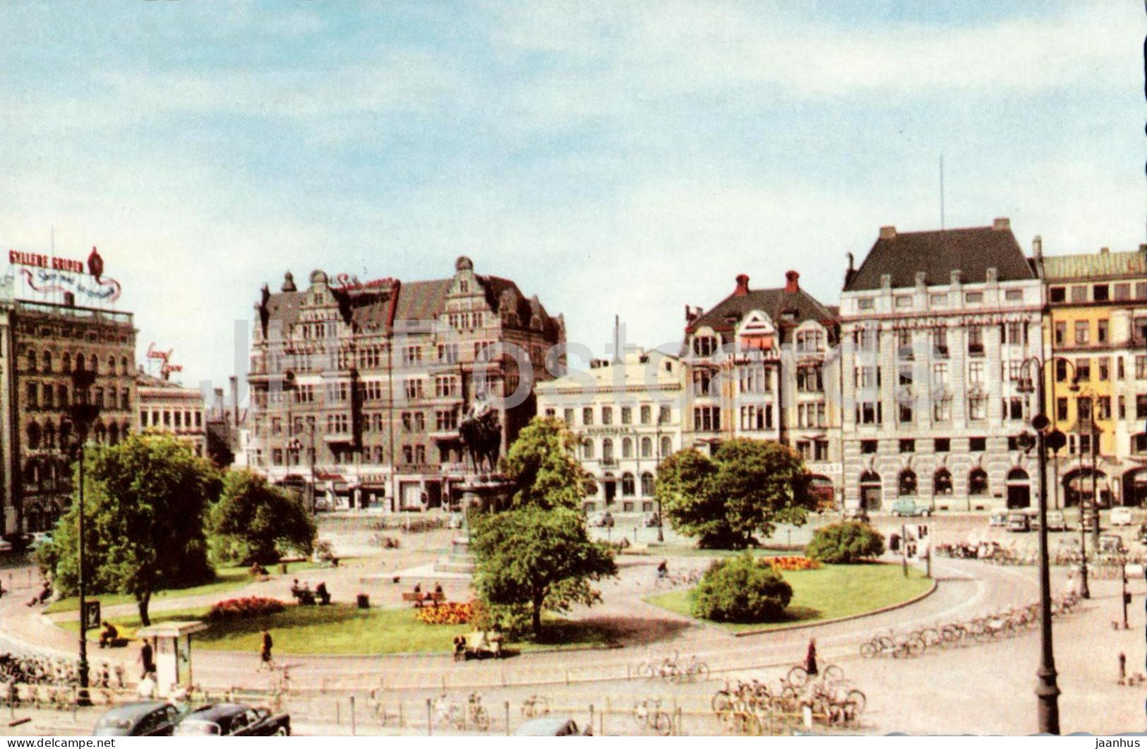 Malmo - Stortorget with Karl X Gustav statue - city square - old town - 252 - old postcard - 1956 - Sweden - used - JH Postcards