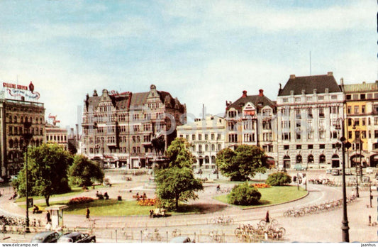 Malmo - Stortorget with Karl X Gustav statue - city square - old town - 252 - old postcard - 1956 - Sweden - used - JH Postcards