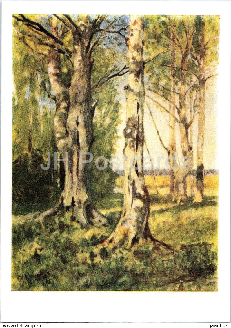 watercolor by Ilya Ostroukhov - Birches - Russian art - 1963 - Russia USSR - unused - JH Postcards