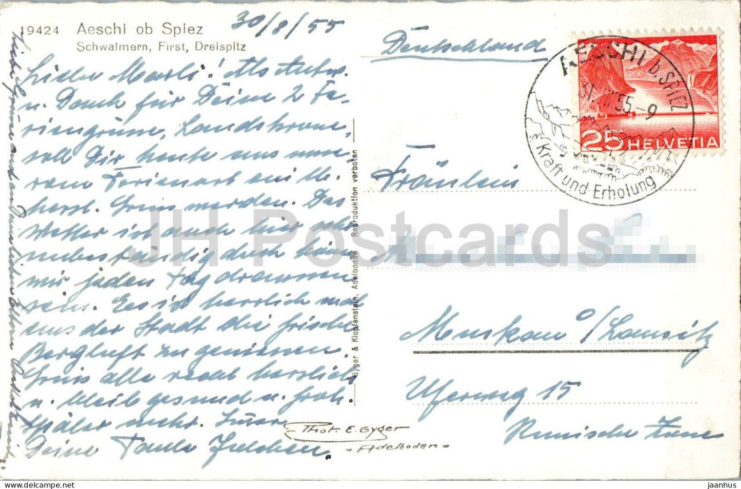 Aeschi ob Spiez Schwalmern First Dreispitz - Alps - mountains - 19424 - old postcard - 1955 - Switzerland - used