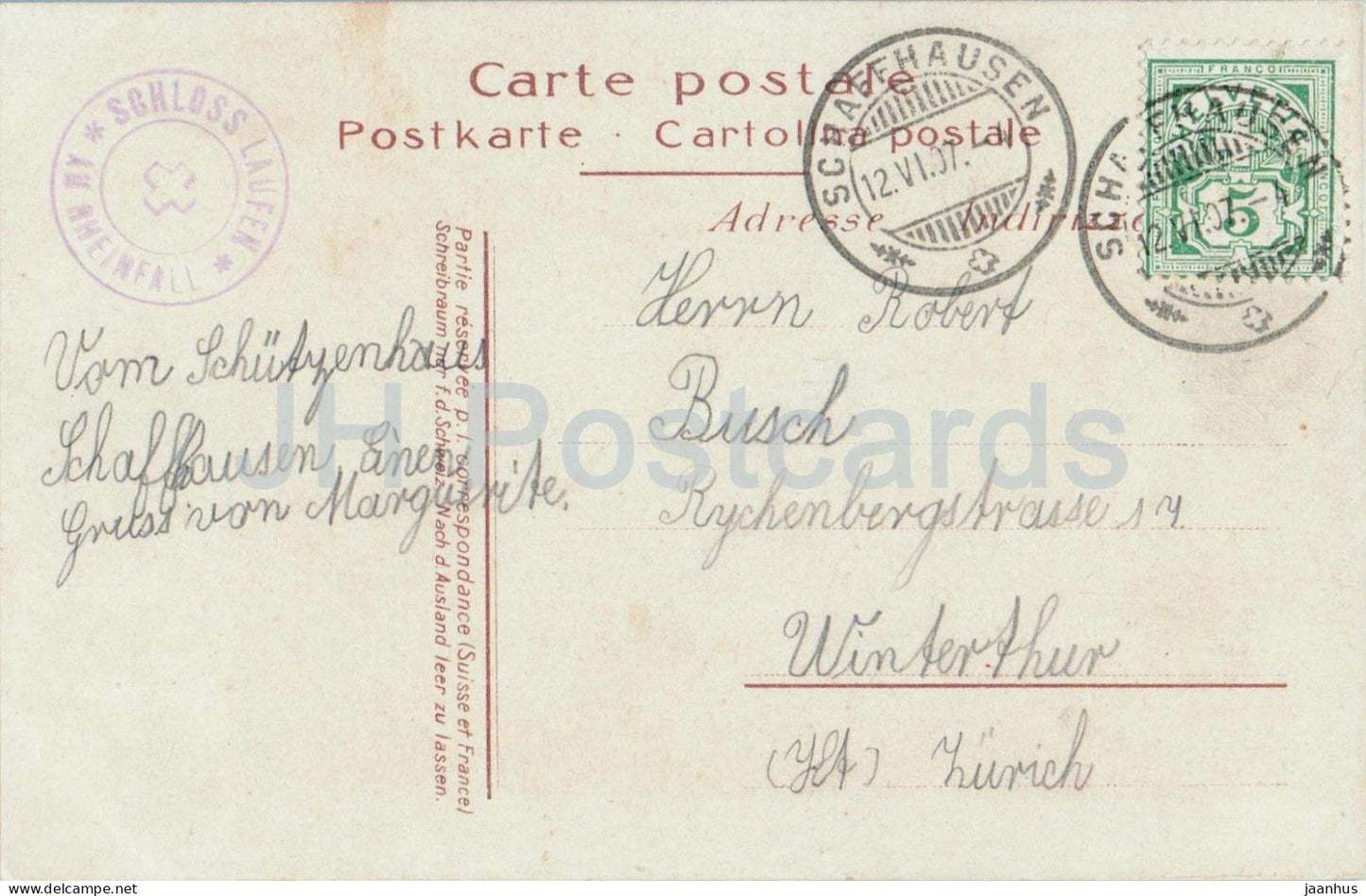 Rheinfall - waterfall night view illuminated falls - old postcard - 1907 - Switzerland - used