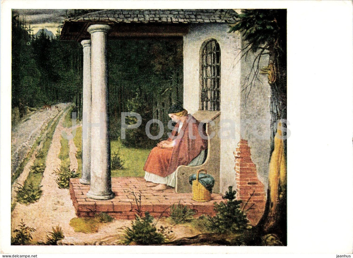 painting by Moritz von Schwind - Forest Devotion - Waldandacht - German art - old postcard - 1953 - Germany DDR - unused - JH Postcards