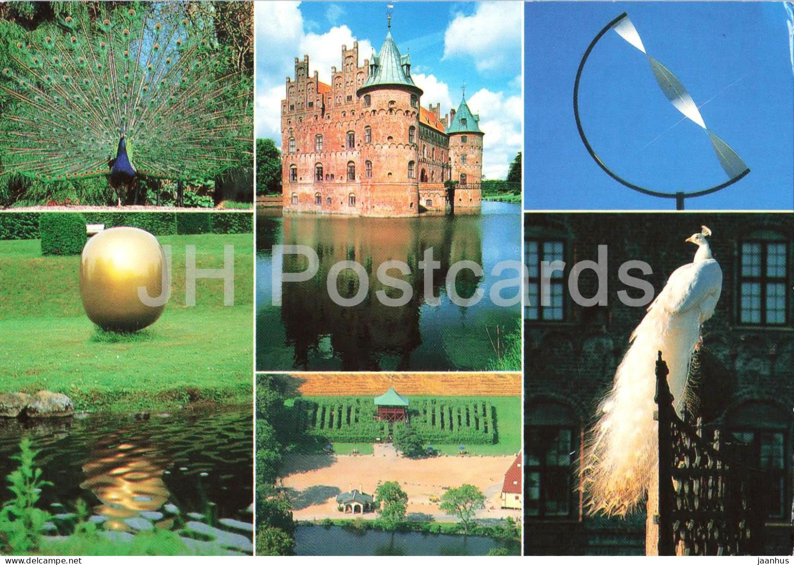 Egeskov Slot - Fyn - peacock - birds - castle - gardens - multiview - Denmark - unused - JH Postcards
