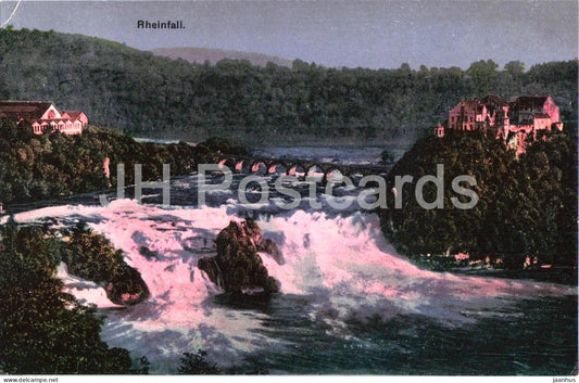 Rheinfall - waterfall view with castle and railway bridge - 5098 - old postcard - 1911 - Switzerland - used - JH Postcards