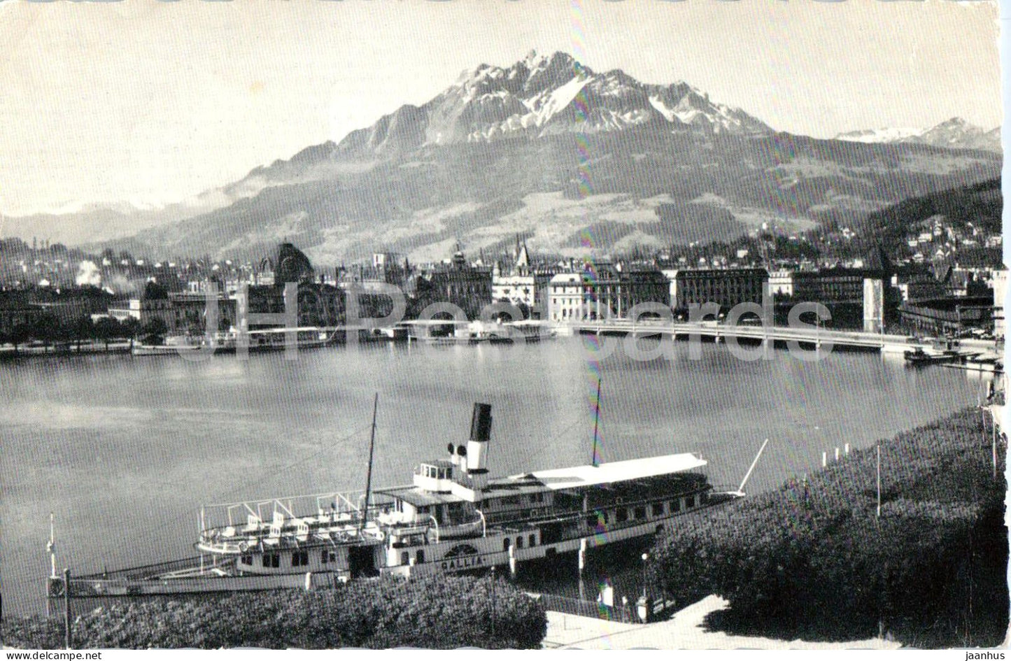 Luzern und Pilatus - Lucerne ship Gallia - steamer - lake - mountains - Alps - old postcard - 1951 - Switzerland - used - JH Postcards