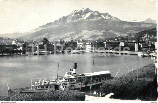 Luzern und Pilatus - Lucerne ship Gallia - steamer - lake - mountains - Alps - old postcard - 1951 - Switzerland - used - JH Postcards