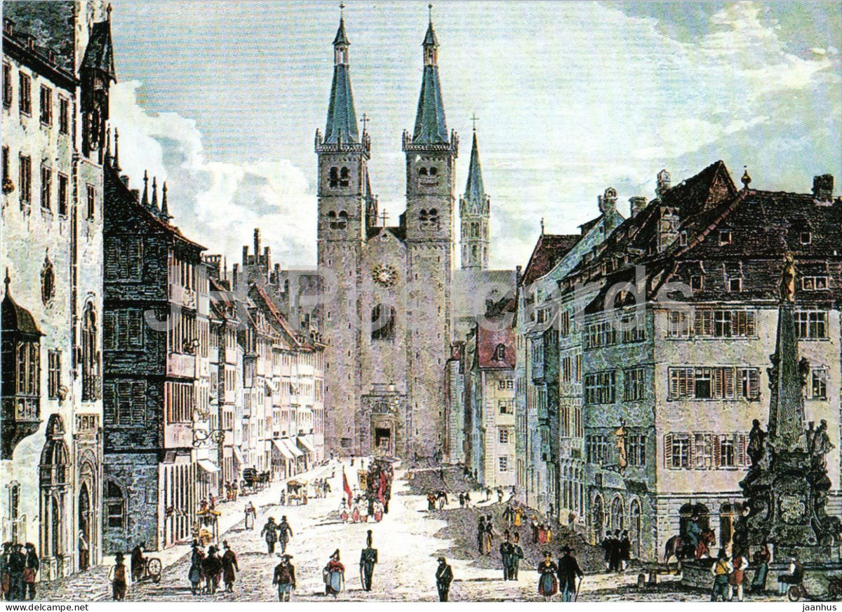 Wurzburg - Domstrasse with the cathedral - after an old engraving - horse - Germany - unused - JH Postcards