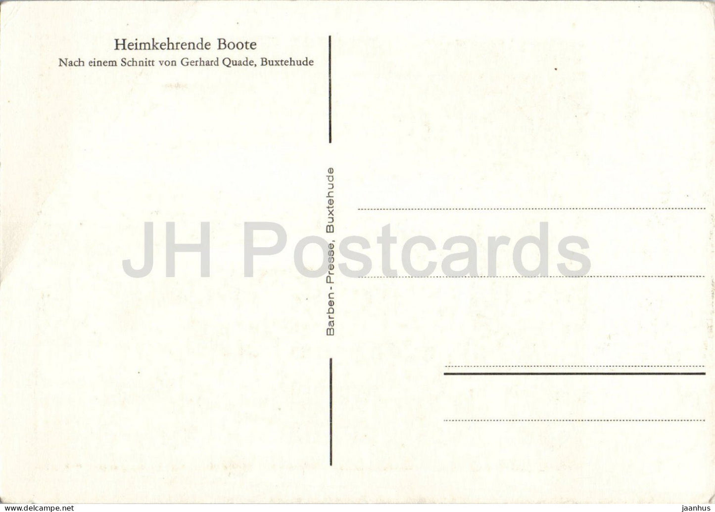 woodcut by Gerhard Quade - Homecoming Boats - Heimkehrende Boote - boat - German art - Germany - unused
