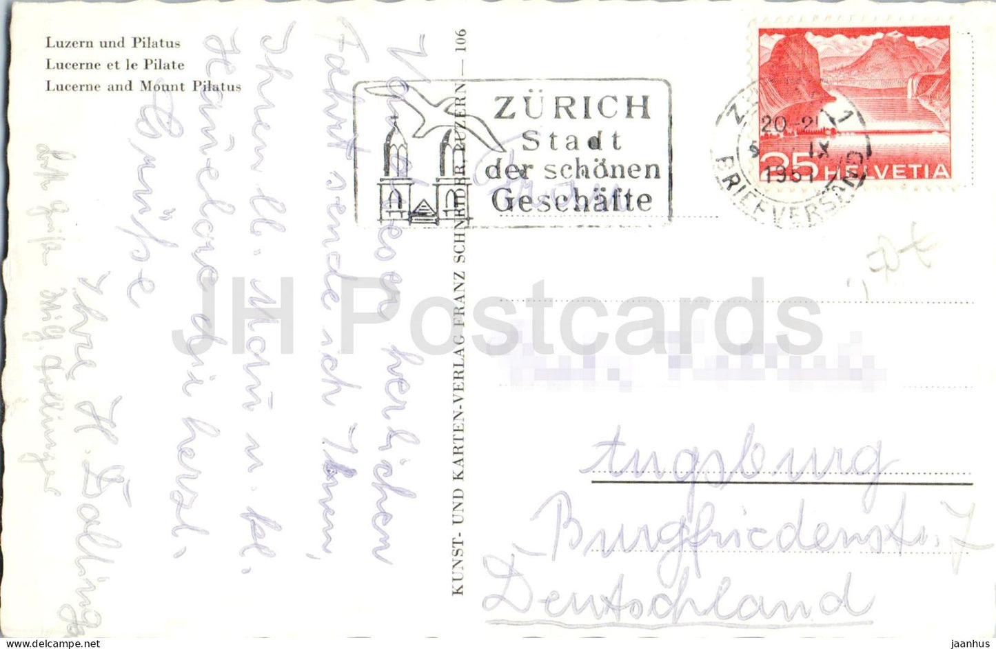 Luzern und Pilatus - Lucerne ship Gallia - steamer - lake - mountains - Alps - old postcard - 1951 - Switzerland - used