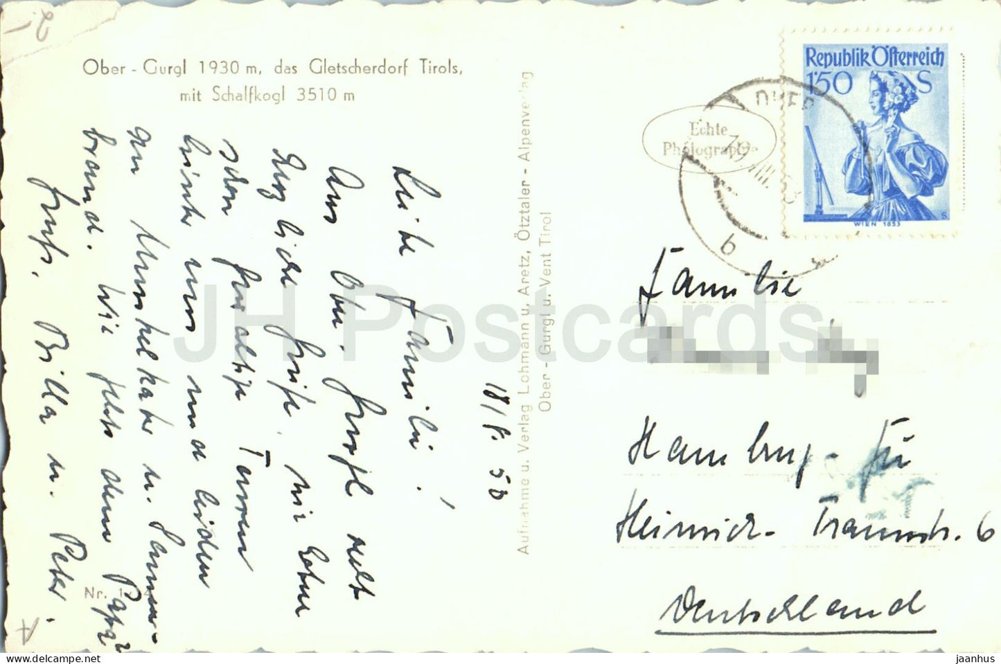 Ober Gurgl 1930 m - das Gletscherdorf Tirols - mit Schalfkogl 3510 m - village alpin - carte postale ancienne - Autriche - utilisé 
