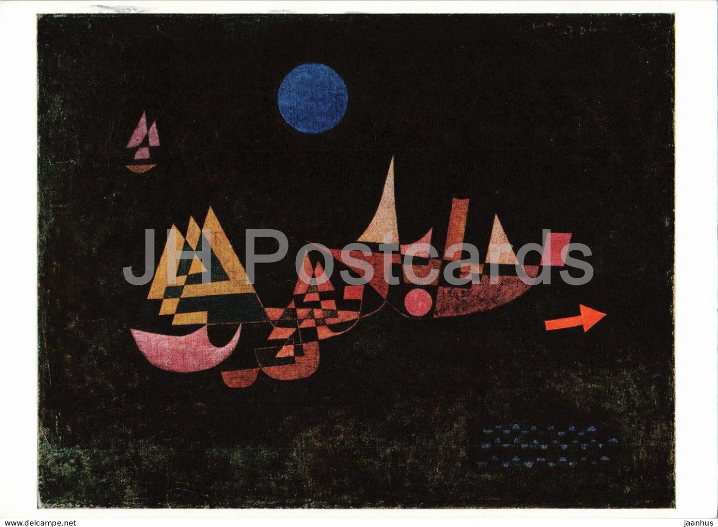 painting by Paul Klee - Departure of the Ships - Abfahrt der Schiffe - boat - German art - 1969 - Germany - used - JH Postcards