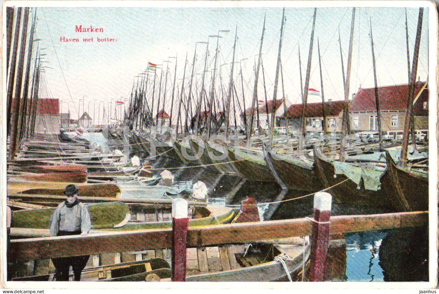 Marken - Haven met botters - Harbour with fishing boats - boat - old postcard - Netherlands - used - JH Postcards