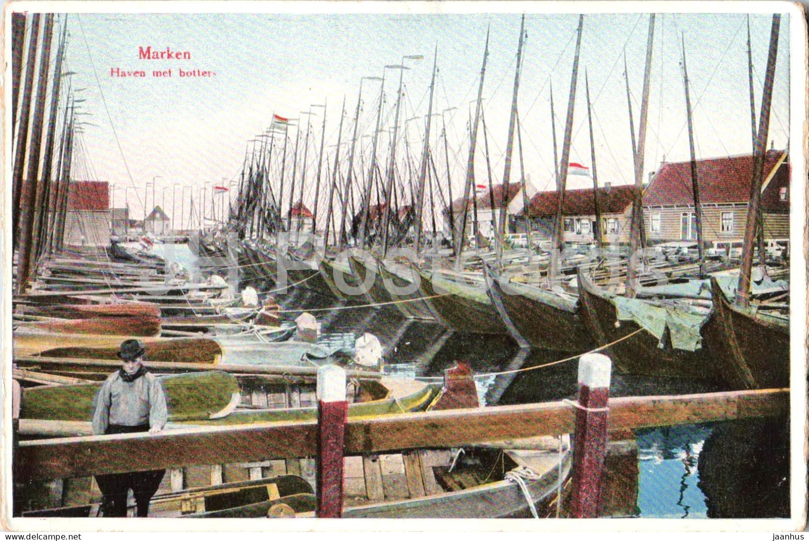 Marken - Haven met botters - Harbour with fishing boats - boat - old postcard - Netherlands - used - JH Postcards