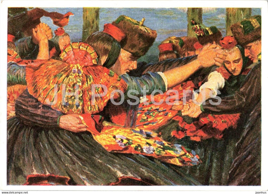 painting by Karl Bantzer - Hessian peasants dancing - Hessischer Bauerntanz - German art - 1953 - Germany DDR - unused - JH Postcards