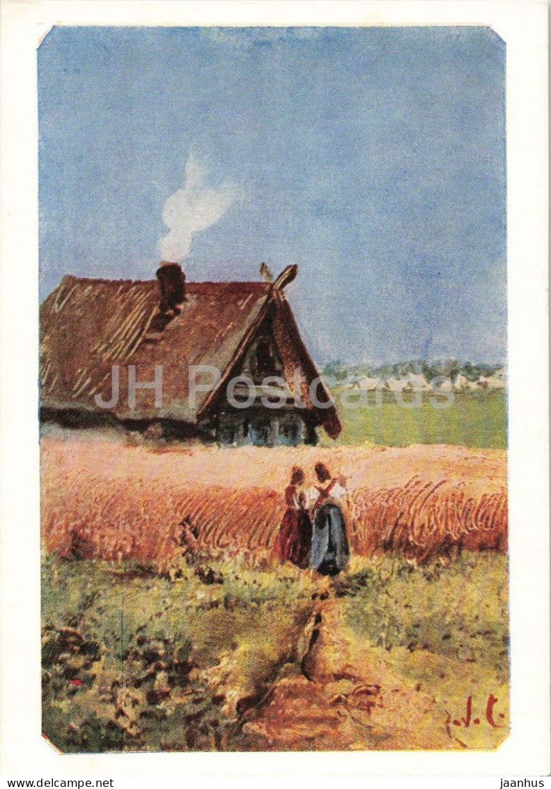 painting by Aleksey Savrasov - Kutuzov Hut - Russian art - old postcard - 1958 - Russia USSR - unused - JH Postcards
