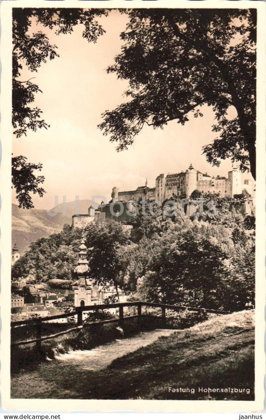 Festung Hohensalzburg - Hohensalzburg Fortress - castle Salzburg city view - old postcard - 1955 - Austria - used - JH Postcards