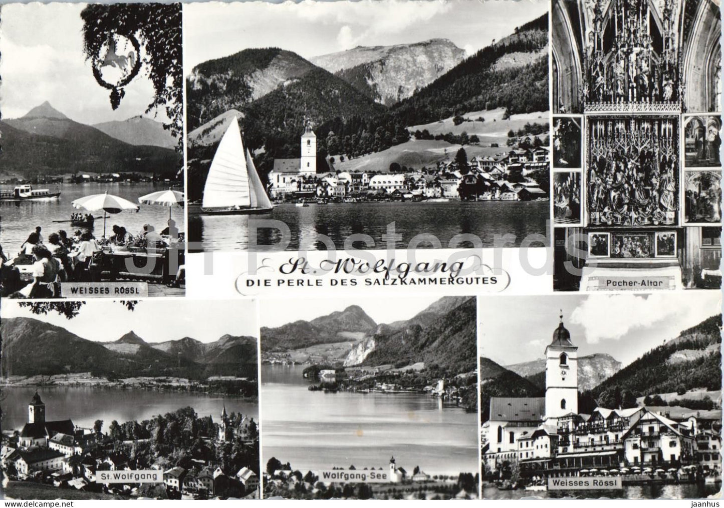 St. Wolfgang - Die Perle des Salzkammergutes - lake village - church - multiview - 22 - old postcard - Austria - unused - JH Postcards