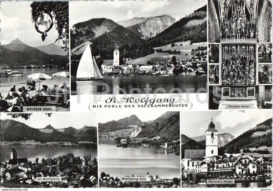 St. Wolfgang - Die Perle des Salzkammergutes - lake village - church - multiview - 22 - old postcard - Austria - unused - JH Postcards
