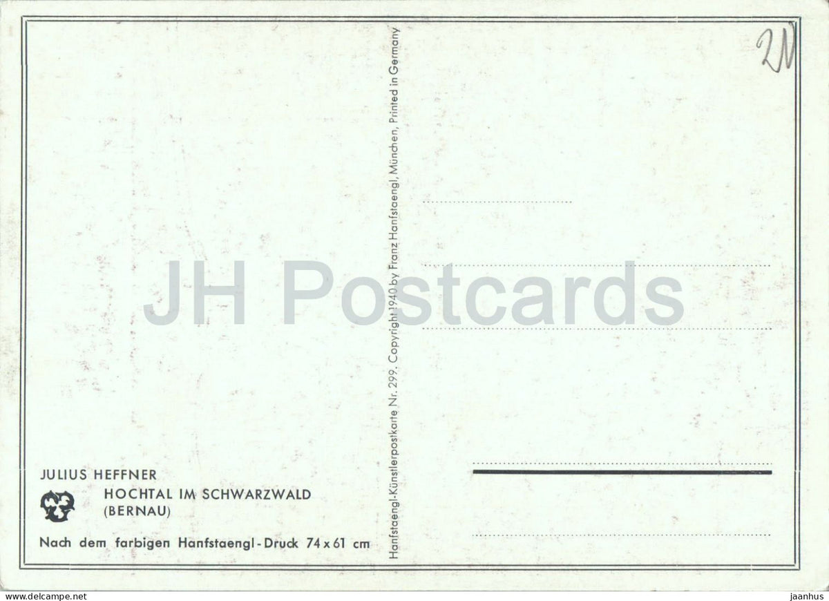 painting by Julius Heffner - Black Forest High Valley - Hochtal im Schwarzwald - old postcard - 1940 - Germany - unused