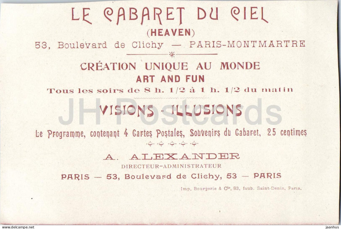 Paris Montmartre - Le Cabaret du Ciel - Paradis - Art et Divertissement - sculpture en bas-relief - carte postale ancienne - France - non utilisée 