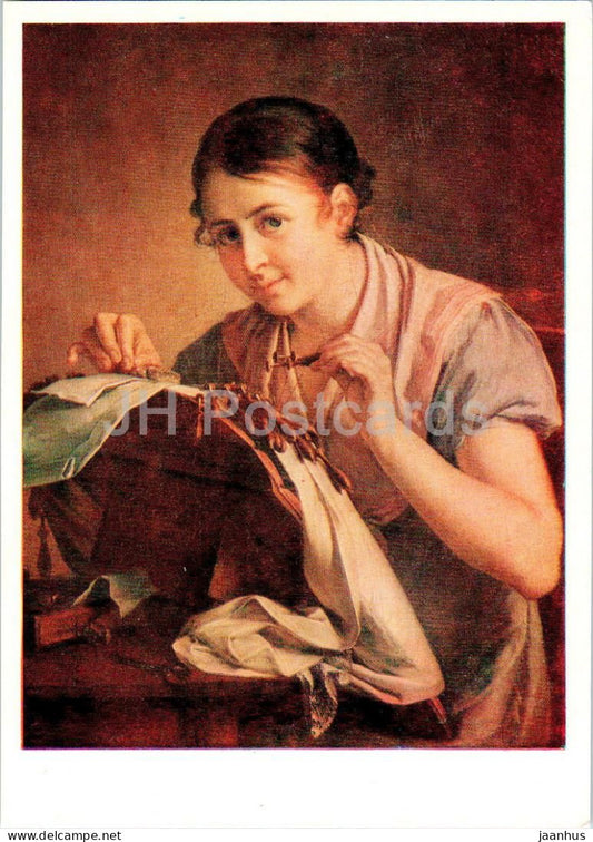 painting by V. Tropinin - Lacemaker - woman - handicraft - Russian art - 1979 - Russia USSR - unused - JH Postcards