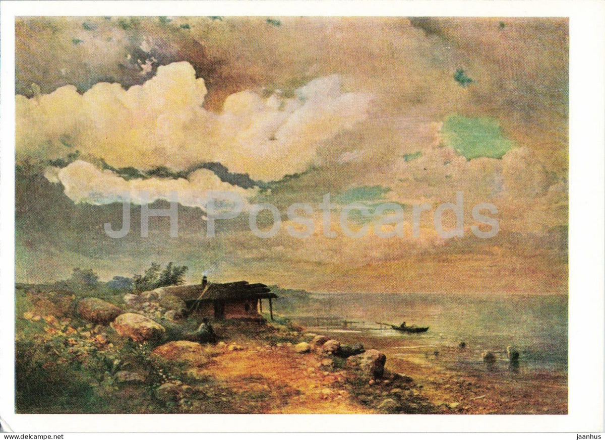 painting by Aleksey Savrasov - Fishermen - boat - Russian art - 1966 - Russia USSR - unused - JH Postcards