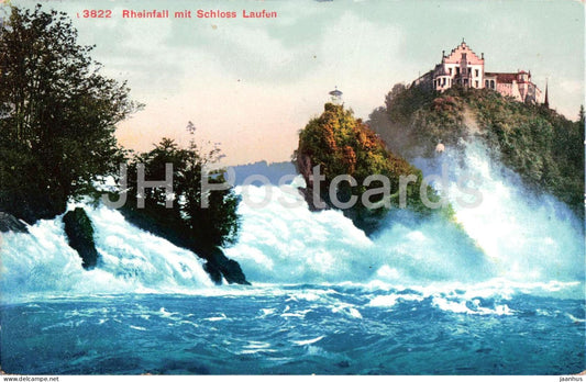 Rheinfall mit Schloss Laufen - waterfall - castle - river - 3822 - old postcard - 1913 - Switzerland - used - JH Postcards