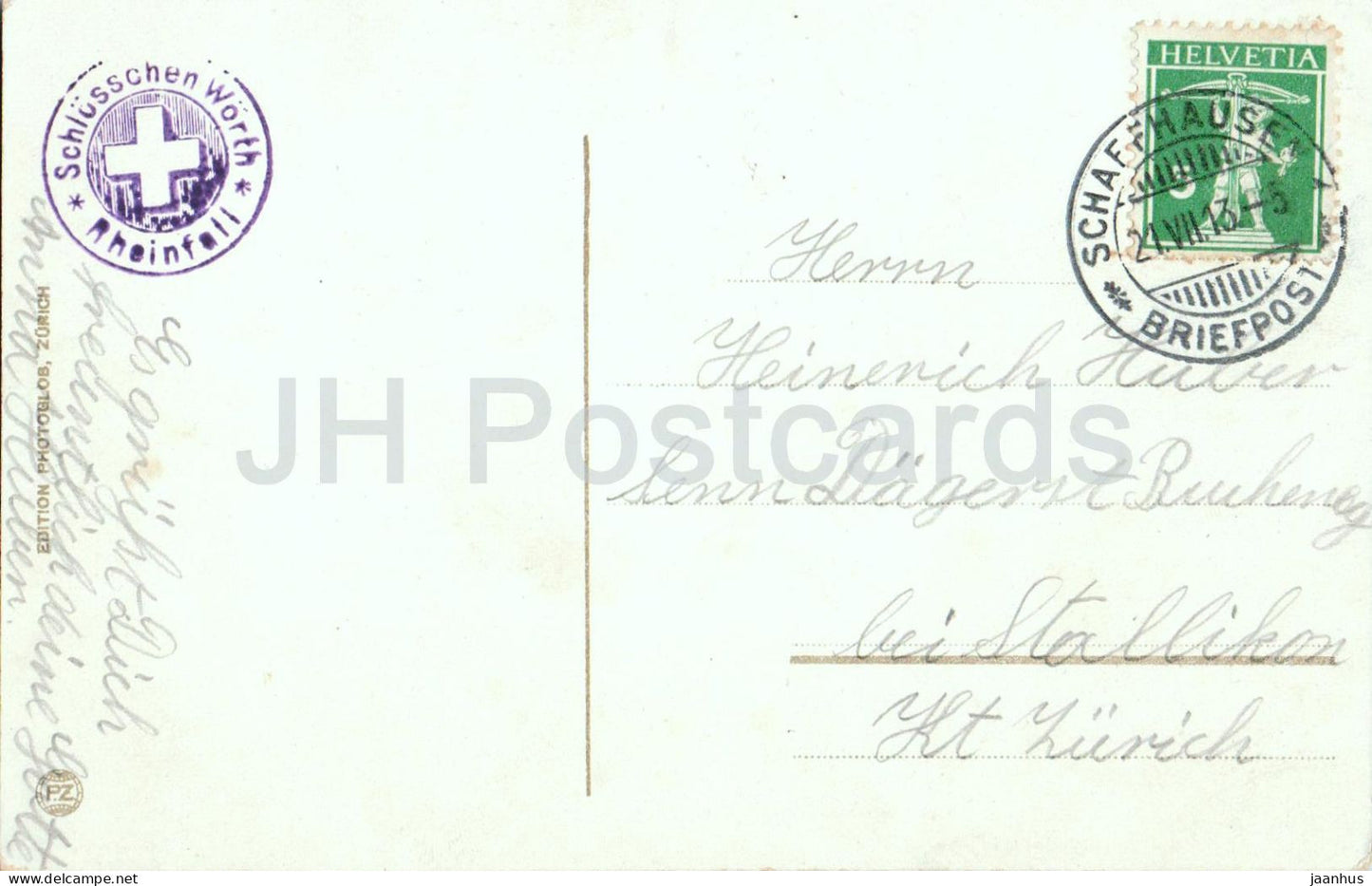 Rheinfall mit Schloss Laufen - waterfall - castle - river - 3822 - old postcard - 1913 - Switzerland - used