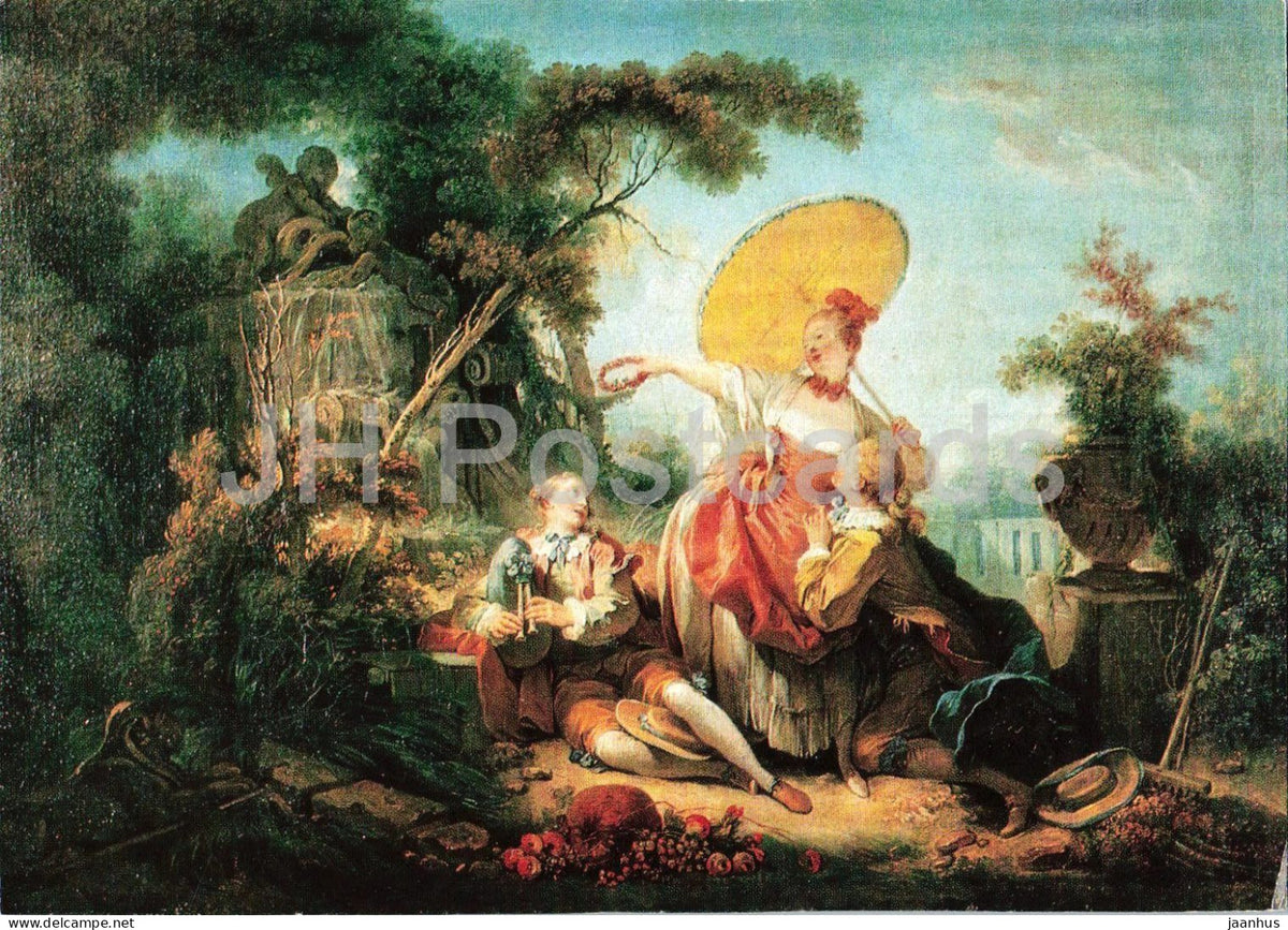 painting by Jean-Honore Fragonard - The Musical Contest - Der musikalische Wettstreit French art 1978 - Germany - unused - JH Postcards