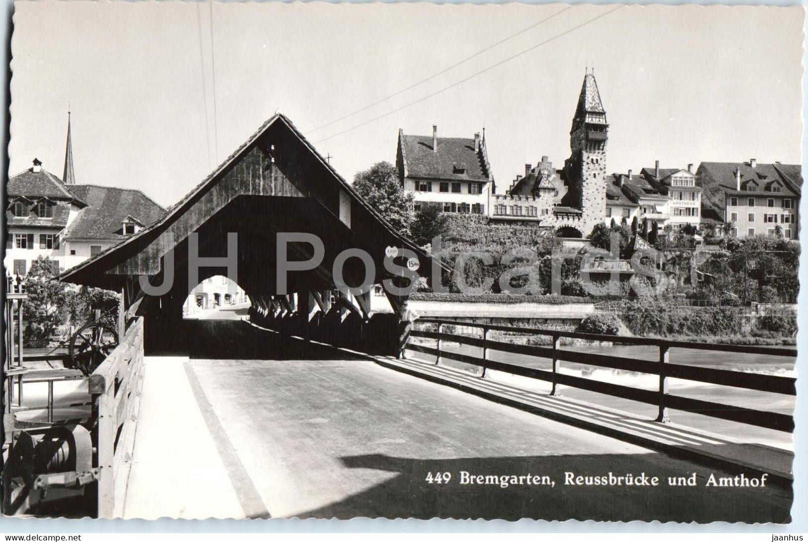 Bremgarten - Reussbrucke und Amthof - wooden bridge - river - town - tower - 449 - old postcard - Switzerland - used - JH Postcards