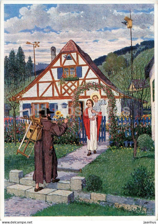 painting by Madlener - House of Nazareth - Haus Nazareth - German art - Germany - unused - JH Postcards