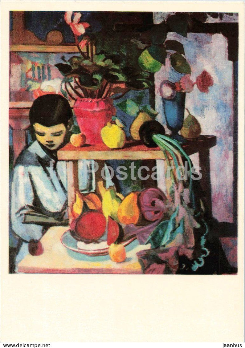 painting by Wilhelm Lachnit - Boy at the Studio - Knabe im Atelier - German art - 1966 - Germany DDR - unused - JH Postcards