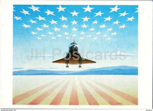 Robert McCall - Columbia First Landing - space - rocket - Star Way of Humanity - 1989 - Russia USSR - unused - JH Postcards