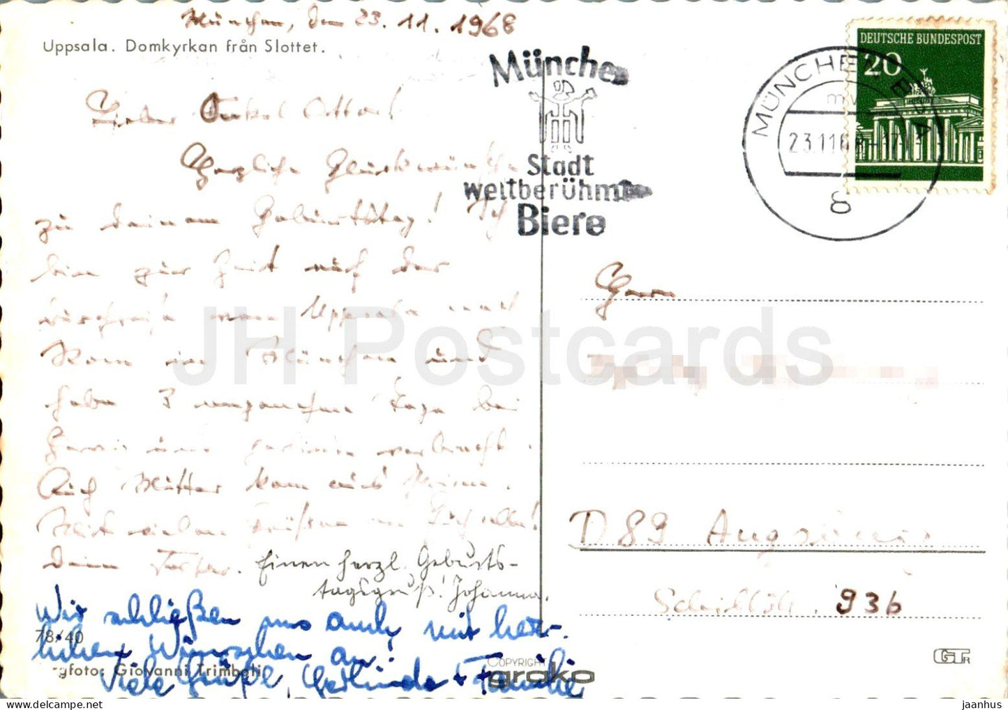 Uppsala - Domkyrkan fran Slottet - The Cathedral from the Castle - 78/40 - 1968 - Sweden - used