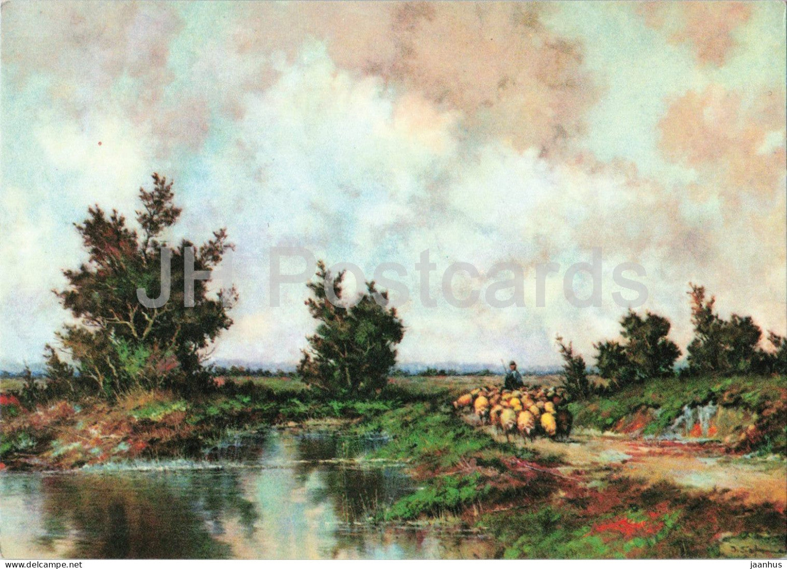 painting by Joseph Sefrie - Heimwarts von der Moorweide - Continental - German art - 1963 - Germany - unused - JH Postcards
