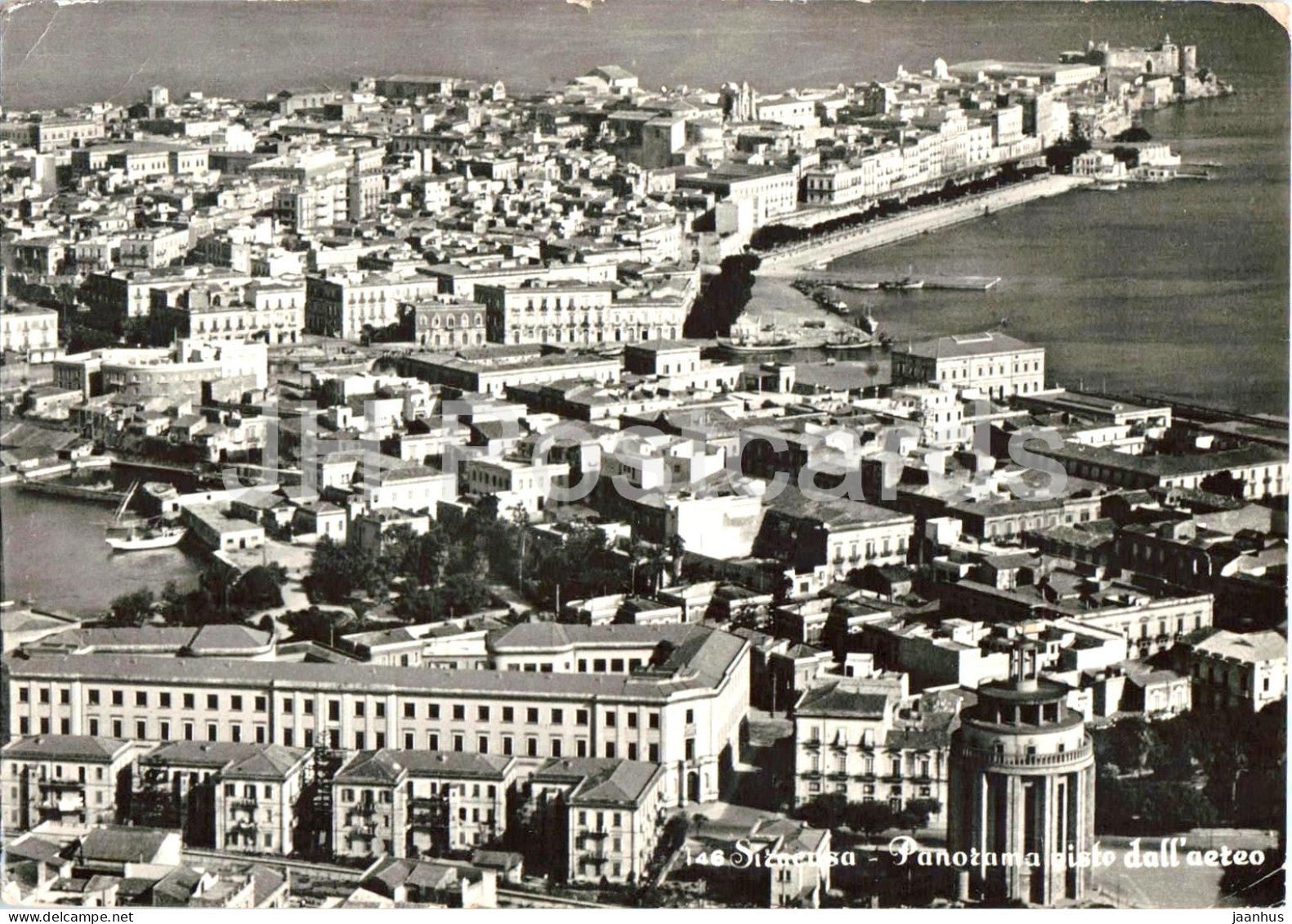 Siracusa - Syracuse - Panorama visto dall’aereo - aerial view - coastal city - 146 - old postcard - 1957 - Italy - used - JH Postcards