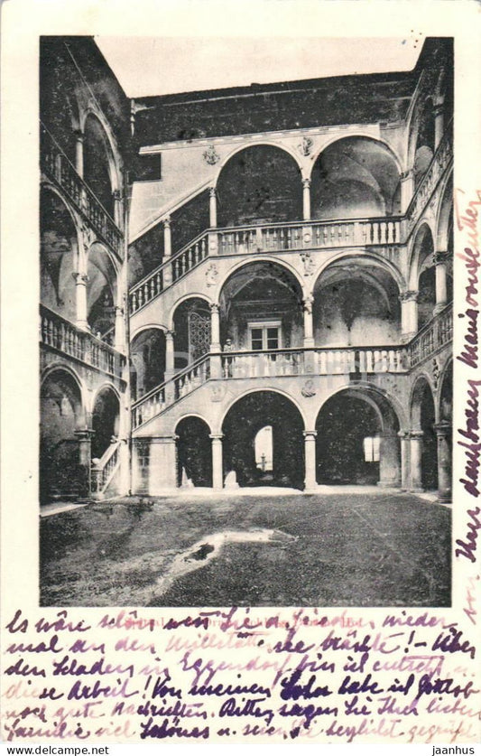 Spittal a. d. Drau - Innenhof mit Arkaden - Schloss - castle - courtyard - old postcard - 1916 - Austria - used - JH Postcards