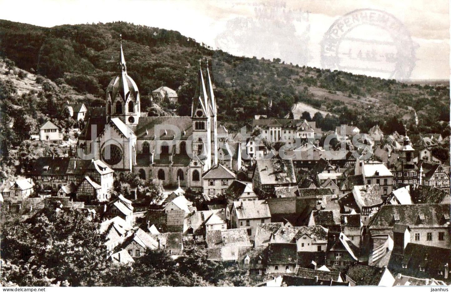 Heppenheim a. d. Bergstrasse - town church rooftops - old postcard - 1962 - Germany - used - JH Postcards