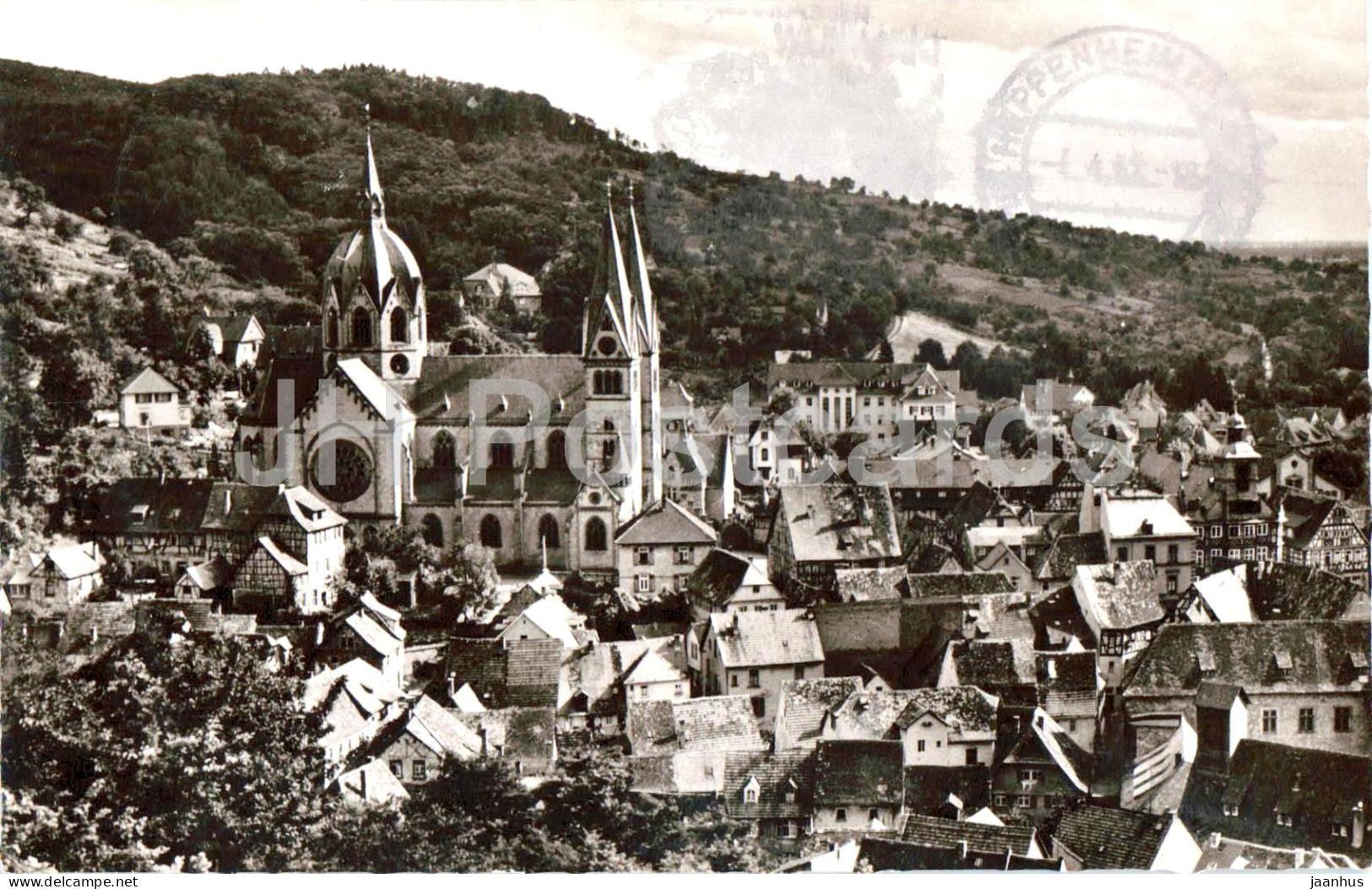 Heppenheim a. d. Bergstrasse - town church rooftops - old postcard - 1962 - Germany - used - JH Postcards