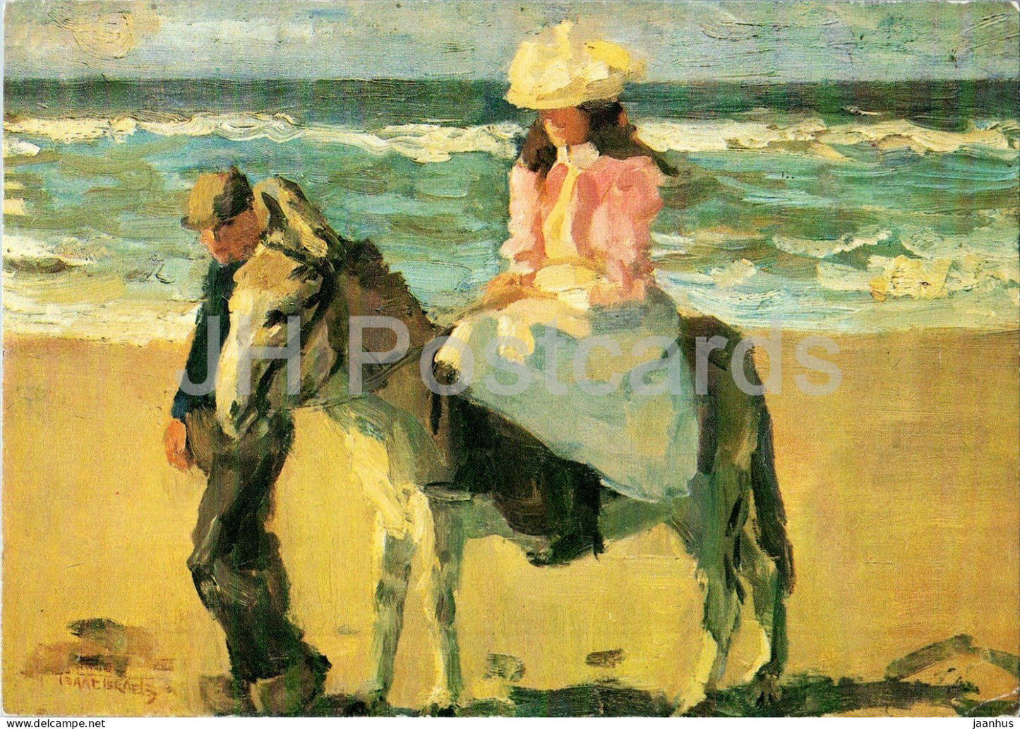 painting by Isaac Israels - Girl Riding a Donkey - donkey - animals - Dutch art - 1981 - Netherlands - used - JH Postcards