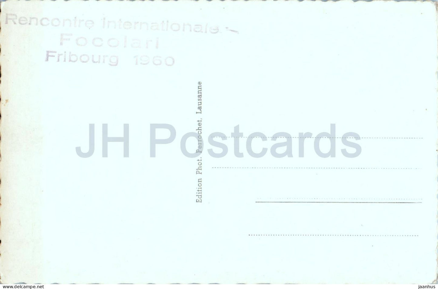 Fribourg - Focolari 1960 seal old town cathedral gothic tower city panorama - 410 - old postcard - Switzerland - unused